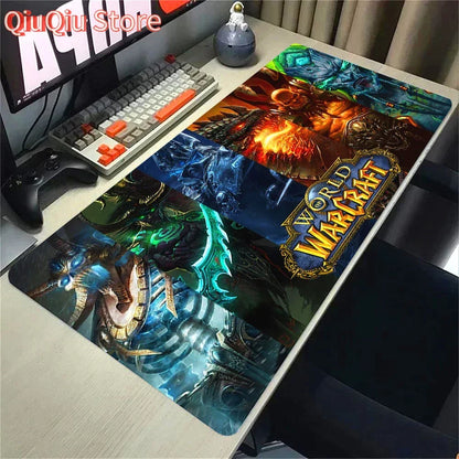 Naturelle Horde Alliance-muismat van rubber, grote bureaumat voor computer en toetsenbord, HD World of Warcraft-gamingmuismat met snelheidsoppervlak en gestikte rand