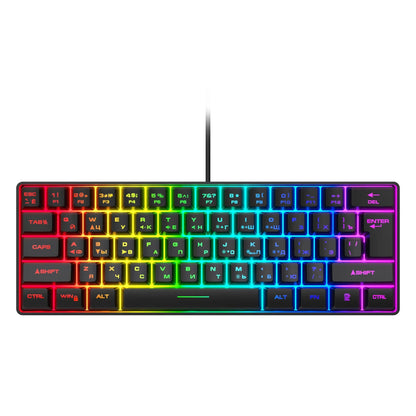 Teclado gaming, teclado ultracompacto de 61 teclas con retroiluminación RGB ruso/inglés, teclados de oficina resistentes al agua con sensación mecánica para gaming