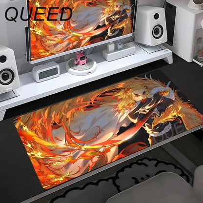 Alfombrilla de escritorio para ordenador y teclado, alfombrilla de ratón anime chica kawaii, 900x400mm, goma antideslizante, Demon Slayers XL