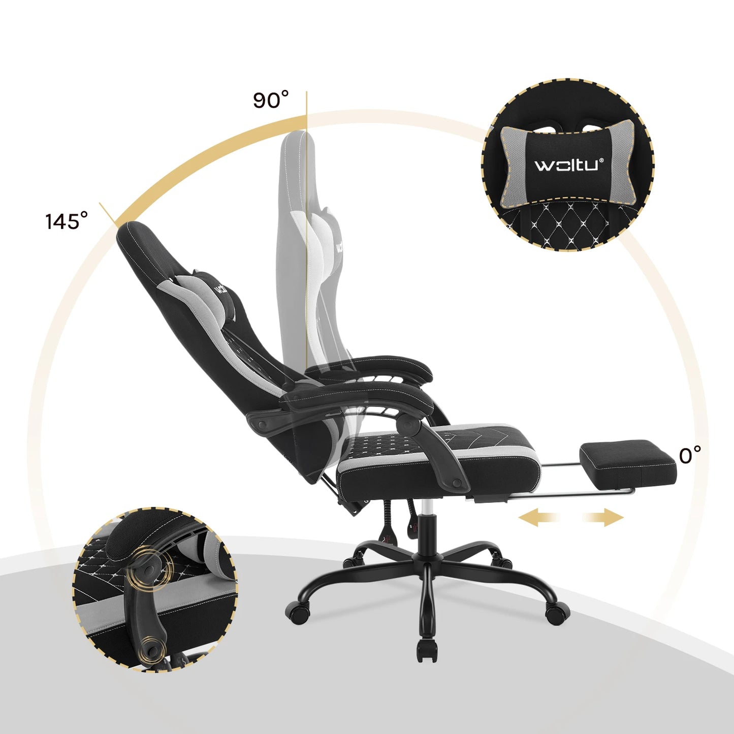 Silla de ordenador giratoria WOLTU con función de masaje, silla de oficina ergonómica con almohada y reposapiés, silla gaming ajustable en altura