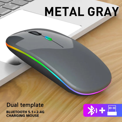 Rechargeable Bluetooth Wireless Mouse with 2.4GHz Dual Mode, RGB Ergonomic Silent Click Mouse for Laptop, PC, Mac, iPad & Android