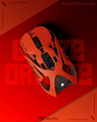 Angry Miao Infinity Mouse Wireless da Gaming Hot-Swappable in Metallo Ultralight Hollow PAW3950 Dual 8K Cablato Tri-Mode Arancione