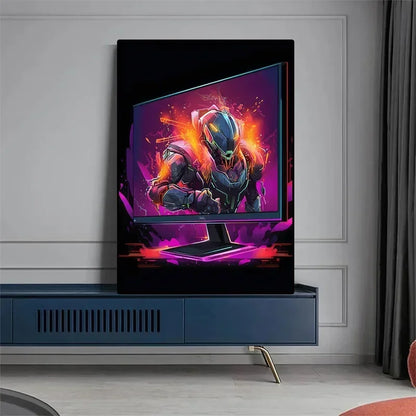 Pop Neon Video Game Character Poster Gamepad Headphones Football Basketball Canvas Print Wall Art Decor Gaming Room Decoration