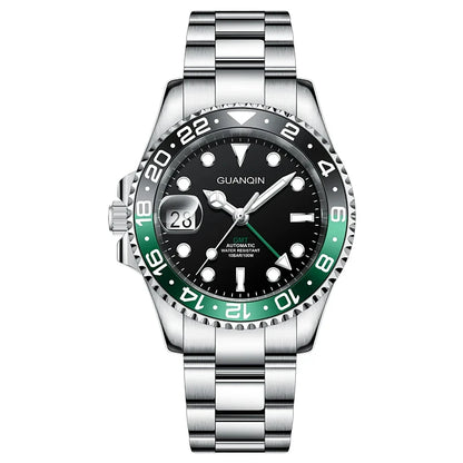 Orologio da uomo GUANQIN GMT 2025, nuovo orologio automatico da uomo NH34, meccanico da polso, vetro zaffiro, acciaio inox, per mancini