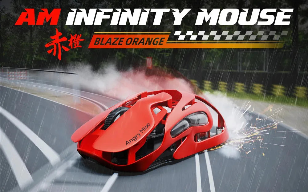 Angry Miao Infinity Mouse Wireless da Gaming Hot-Swappable in Metallo Ultralight Hollow PAW3950 Dual 8K Cablato Tri-Mode Arancione