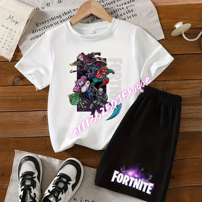 Conjunto de verano Fortress Night de camiseta y pantalones cortos para niños y niñas, 2 piezas, ropa infantil con camiseta estampada, regalo