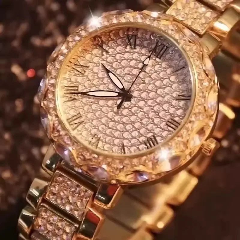Luxury Shiny Fine Zircon Quartz Watch Elegant All-Star Jewels Women Mechanical Wristwatches Fashion Folding Wrist Watches Buckle