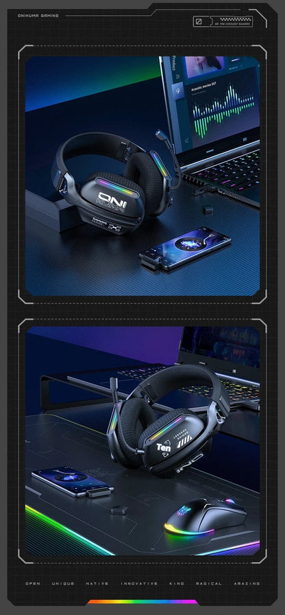Auriculares gaming inalámbricos ONIKUMA GT808 2.4G/Bluetooth/cableados de 3 modos, circumaurales, con micrófono con cancelación de ruido para PC PS4 PS5