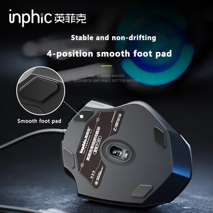 Mouse cablato Inphic W1 Esports Gaming, mouse silenzioso da ufficio, disponibile con tre o sei tasti