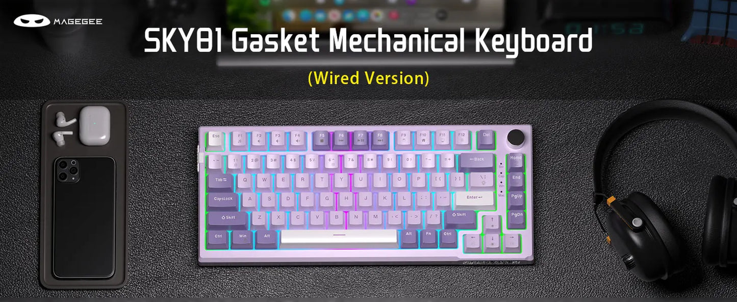 MageGee SKY81 Tastiera meccanica gaming 75%, RGB Gasket hot-swappable cablata personalizzabile, tastiera con suono cremoso e smorzamento acustico con manopola
