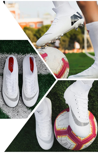 Crampons de Football pour hommes, bottes de Football, crampons d'entraînement, professionnels, résistants à l'usure, antidérapants, longues pointes TF/FG, rouge, nouveau
