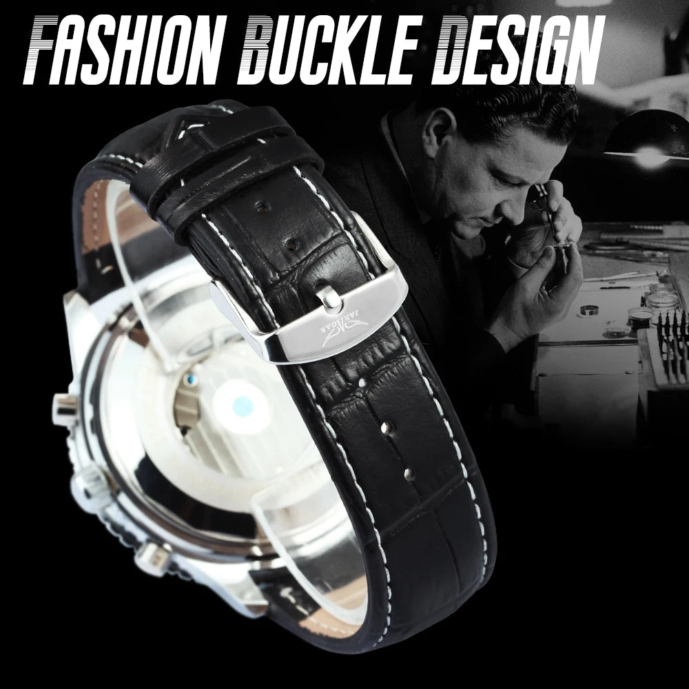Jaragar Military Sports Automatic Watch for Men Multifunction Dial Tourbillon Skeleton Mechanical Watches Luxury Steel Band Glow