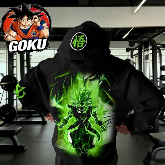 Jesensko-zimska retro gym hoodie majica Dragon Ball 2026 od 100% pamuka s zelenim printom Broly, oversized fitness streetwear za muškarce i žene