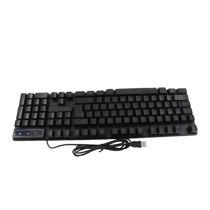Combo gaming 4 pezzi tastiera e mouse, tastiera ergonomica 104 tasti, mouse con luce breathing a 4 colori, cuffie e tappetino per mouse antiscivolo
