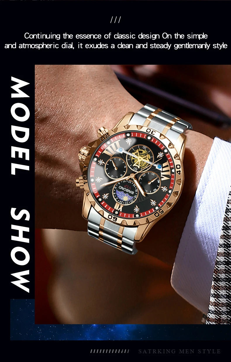 BINBOND quartz watches for men luxury accurate durable watch luminous waterproof chronograph men's watch business watch reloj