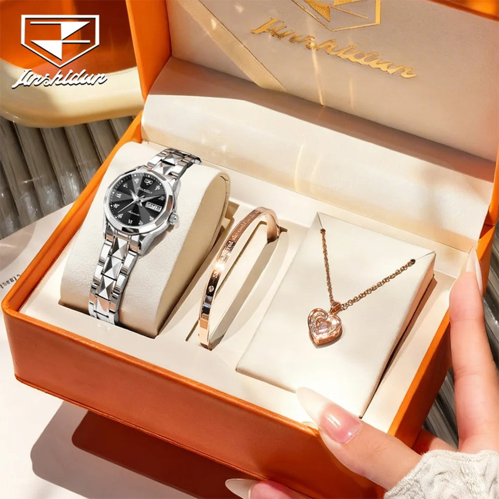 JSDUN 8995 Women Watch Mechanical Watch Waterproof Week Date Ladies Watch High Quality Luxury Original Tungsten Steel Clock