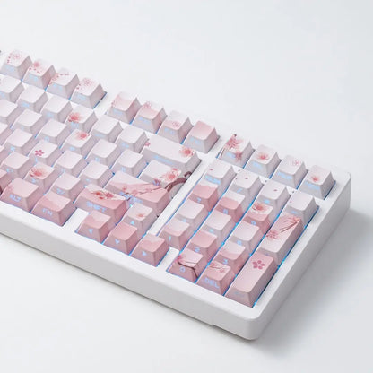 Juego de teclas Sakura Pink con grabado lateral, PBT translúcido, 127 teclas para switches MX y teclados mecánicos 60/84/90/104/108