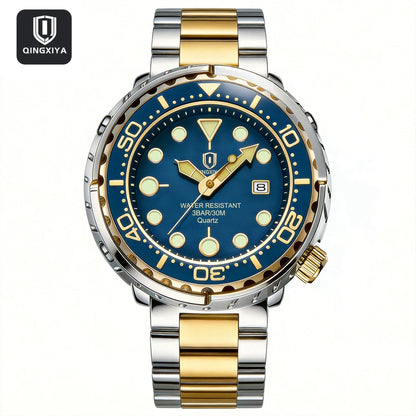 QINGXIYA Mens Watches Fashion Waterproof Luminous Date Rotating Dial High Quality Stainless Steel Luxury Brand Men Quartz Watch