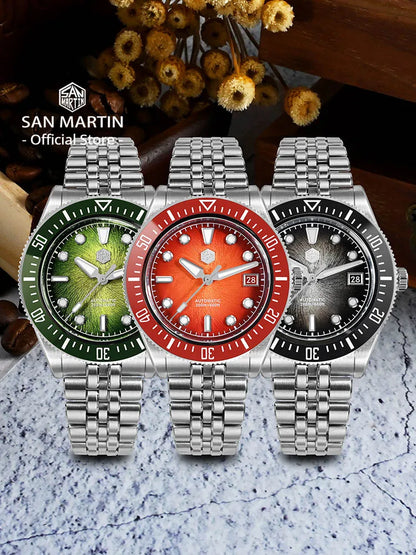 Relógio de mergulho masculino San Martin 37.5mm 40mm Miyota 9015 com mostrador esmaltado, relógio de pulso mecânico automático de luxo, resistente à água 200m SN0148