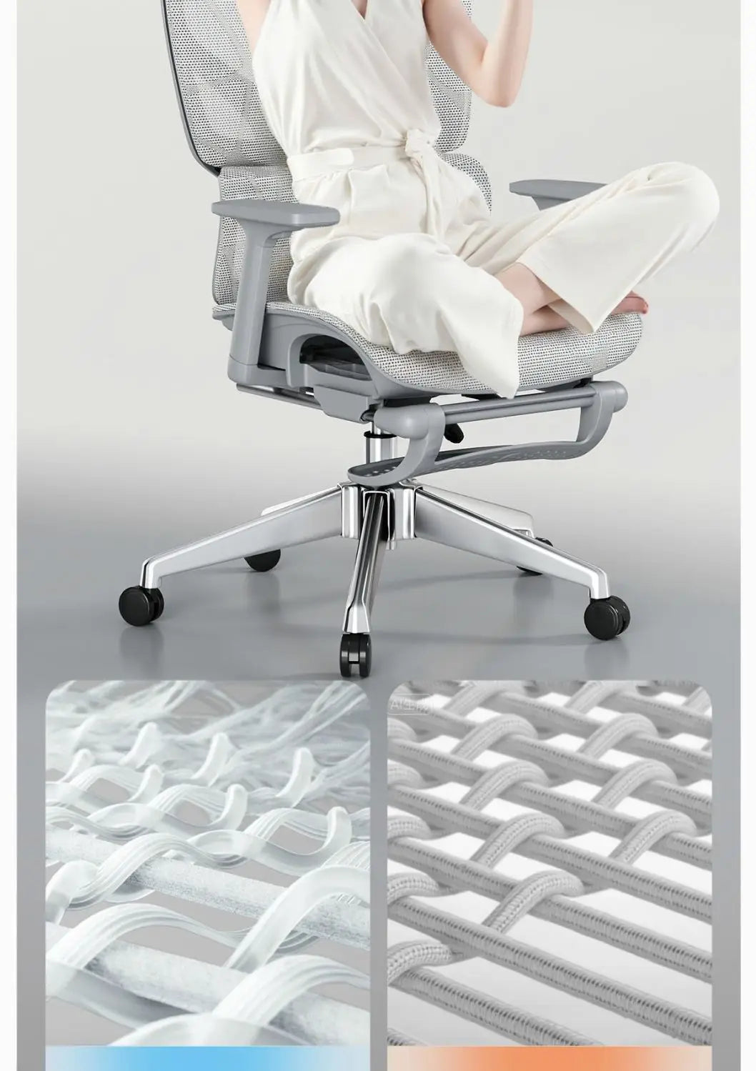 Sedia da ufficio ergonomica regolabile in mesh, sedia da scrivania per computer con schienale alto traspirante, supporto lombare 6D e poggiapiedi retrattile