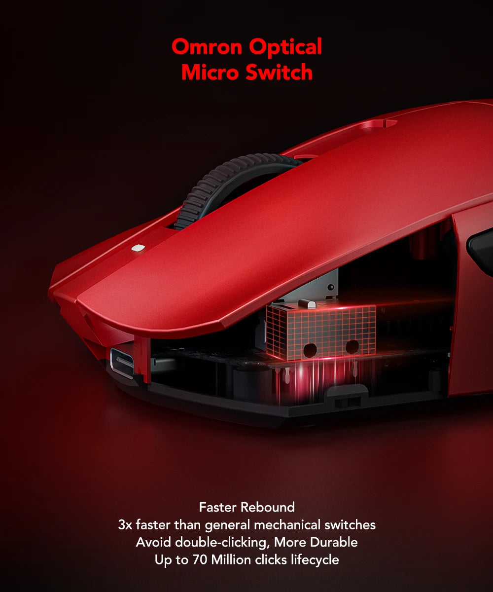 Mouse gaming KYSONA Jupiter Series cablato e wireless 8Khz con sensore PAW3950, Bluetooth, 46g, ricaricabile, driver web per PC e laptop