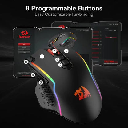 Mouse gaming wireless Redragon M810 Pro, mouse gamer cablato 10000 DPI con tasto Rapid Fire, 8 pulsanti macro, mouse nero/bianco