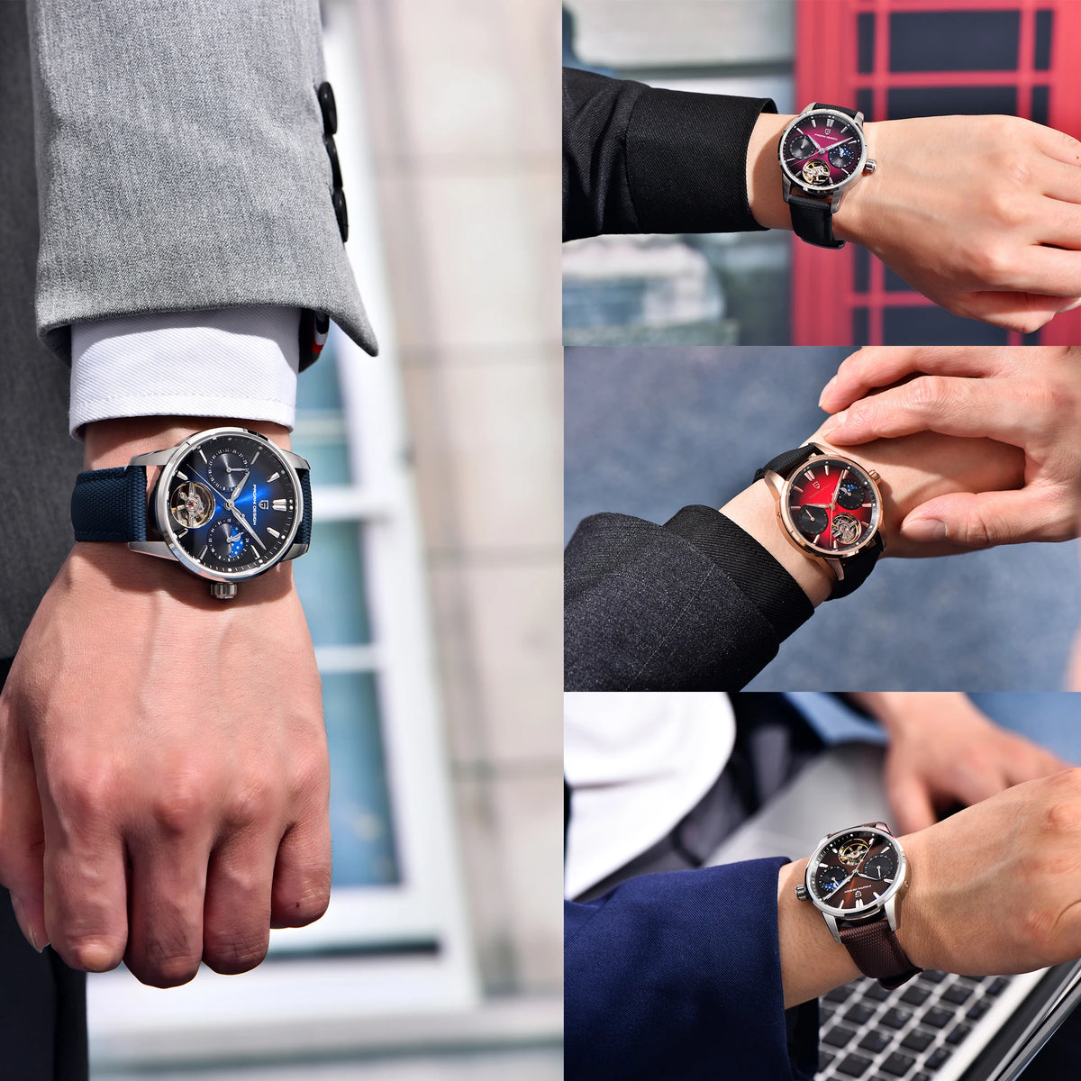 PAGANI DESIGN – Relógio mecânico de luxo para homem, 41 mm, vidro de safira, bracelete em pele, estanque, estilo piloto, com turbilhão e fase lunar