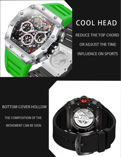 ONOLA Luxury Men Mechanical Watch with Hollow Out Luminous Automatic Watch 3Bar Waterproof Reloj Hombre