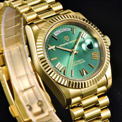 PAGANI DESIGN 2026 New Gold Green 40MM Date Week Men's Watches Automatic Watch Men AR Sapphire Glass NH36A Mechanical Wristwatch