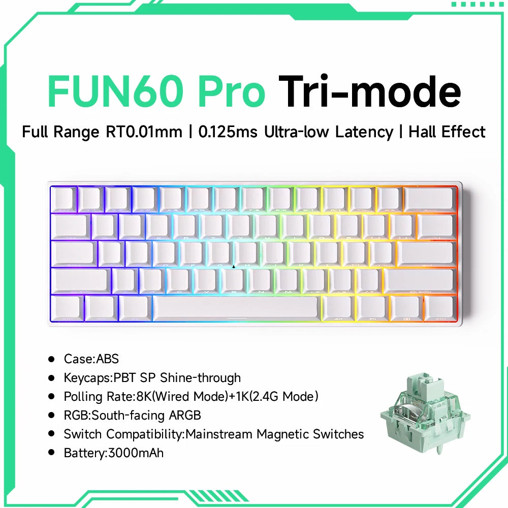Teclado mecánico Akko MonsGeek FUN60 con interruptores magnéticos 60% para gaming, Rapid Trigger 0.01mm, 8K, ARGB, HE/TMR, teclado personalizado