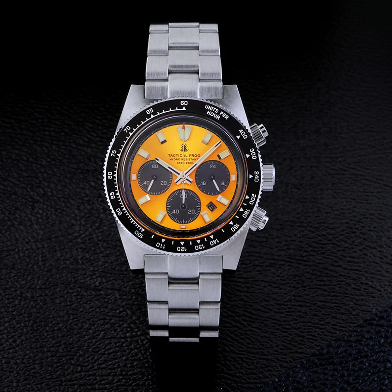 Tactical Frog V2 Solar Chronograph Men's Watch Sapphire Crystal Mirror Ceramic Bezel VS75A Eco-Drive Quartz 20Bar Waterproof Watch