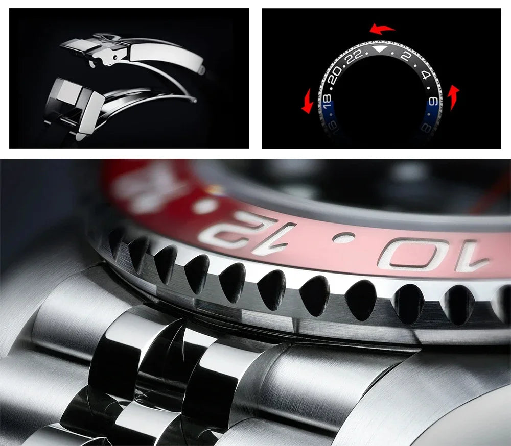 Orologio PAGANI DESIGN GMT 40MM da uomo, di lusso, con vetro zaffiro AR, movimento meccanico automatico, lunetta in ceramica, impermeabile 100M, idea regalo