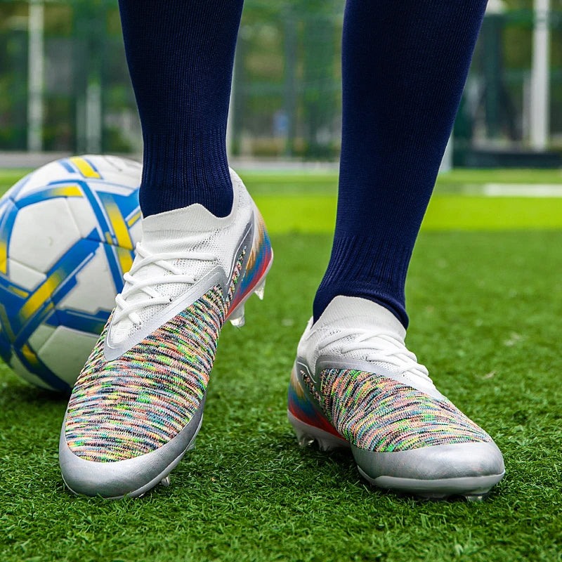 Football Shoes Men Quality Outdoor Training Soccer Boots Black White Long Spike Suitable for Teenager Boys Big Size