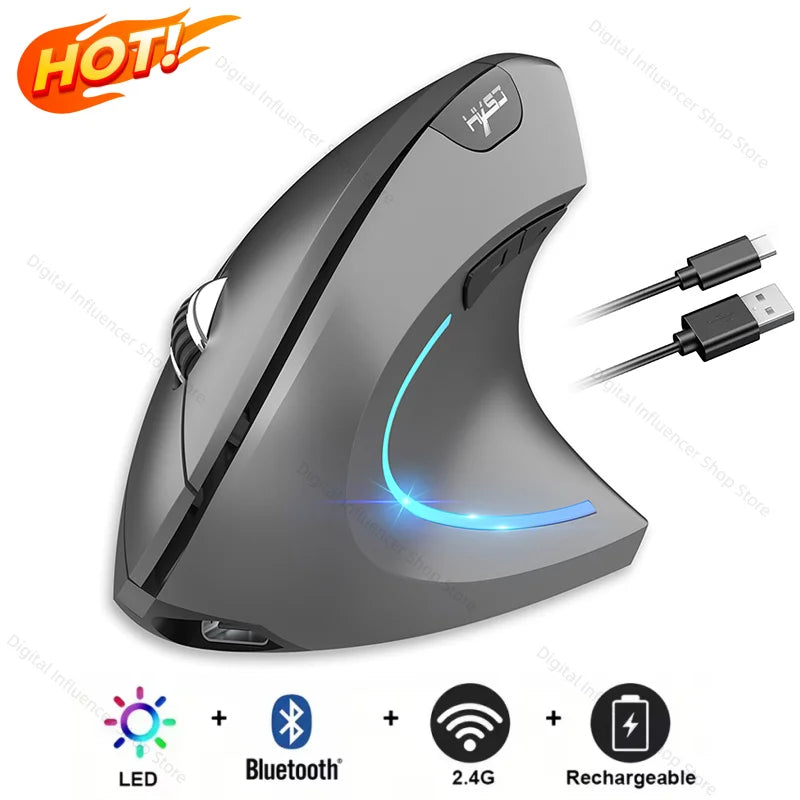 Ratón inalámbrico Bluetooth vertical de doble modo, silencioso y recargable para gaming, compatible con Win, Mac OS, portátil y ordenador