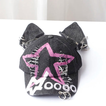 Moda Fete Blugi noi Urechi lungi de iepure Șapcă de baseball în stil cowboy Șapcă cu graffiti Hip Hop pentru femei și bărbați Șapcă de baseball pentru petreceri și echipe