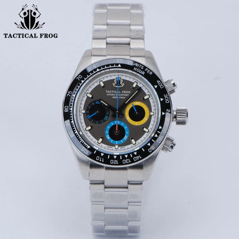 Tactical Frog V2 Solar Chronograph Men's Watch Sapphire Crystal Mirror Ceramic Bezel VS75A Eco-Drive Quartz 20Bar Waterproof Watch