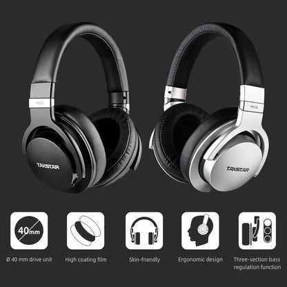 Auriculares de monitorización profesional Takstar PRO82 – Auriculares de estudio HiFi estéreo con cable para grabación, gaming y sonido preciso con graves ajustables