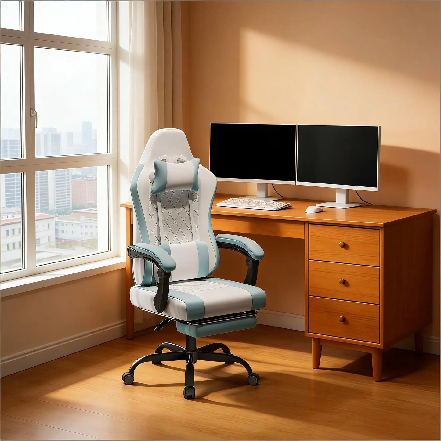 Ergonomic Office Chair with Massage Lumbar Support, Swivel Computer Chair, Adjustable Gaming Chair with Footrest, High Back Executive Desk Chair