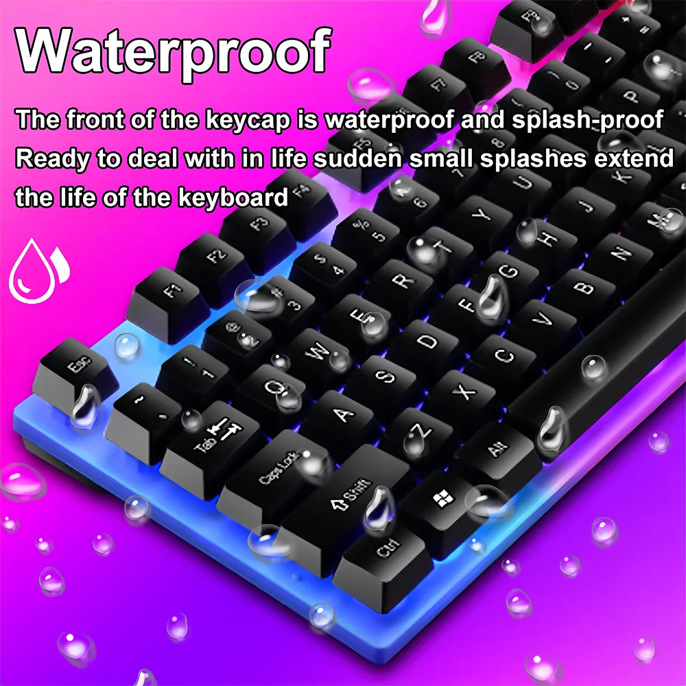 Teclado gaming RGB USB con cable de 104 teclas, cable de 1.3M, teclado de membrana con sensación mecánica para PC, portátil, Windows e IOS