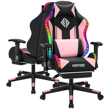 Sedia gaming LED per bambini 8-15 anni, sedia gamer regolabile con illuminazione LED, poggiapiedi e supporto lombare, sedia PC ergonomica