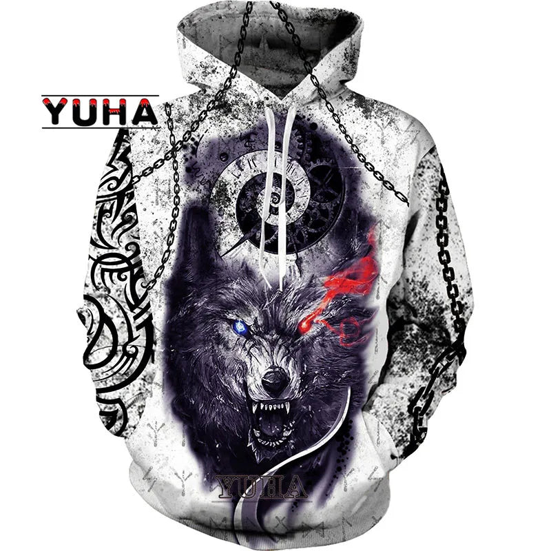 Sweatshirt com Capuz Unissexo Wolf com Impressão 3D, Pullover Cool com Gráfico Animal, Streetwear Masculino
