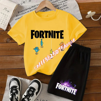 Conjunto de verano Fortress Night de camiseta y pantalones cortos para niños y niñas, 2 piezas, ropa infantil con camiseta estampada, regalo