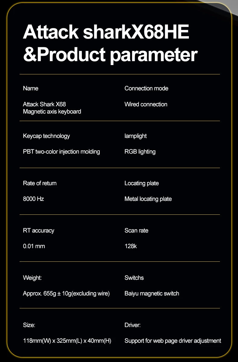 Teclado gaming magnético ATTACK SHARK X68HE X68PRO HE y FREEWOLF F68 con cable F68Pro inalámbrico para gaming profesional, activación rápida de 0.01mm