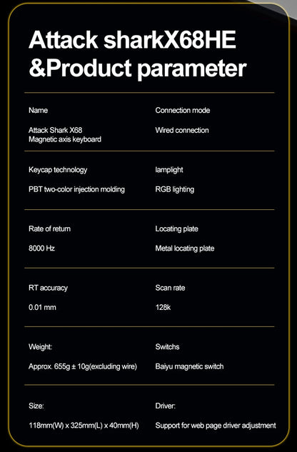 Teclado gaming magnético ATTACK SHARK X68HE X68PRO HE y FREEWOLF F68 con cable F68Pro inalámbrico para gaming profesional, activación rápida de 0.01mm