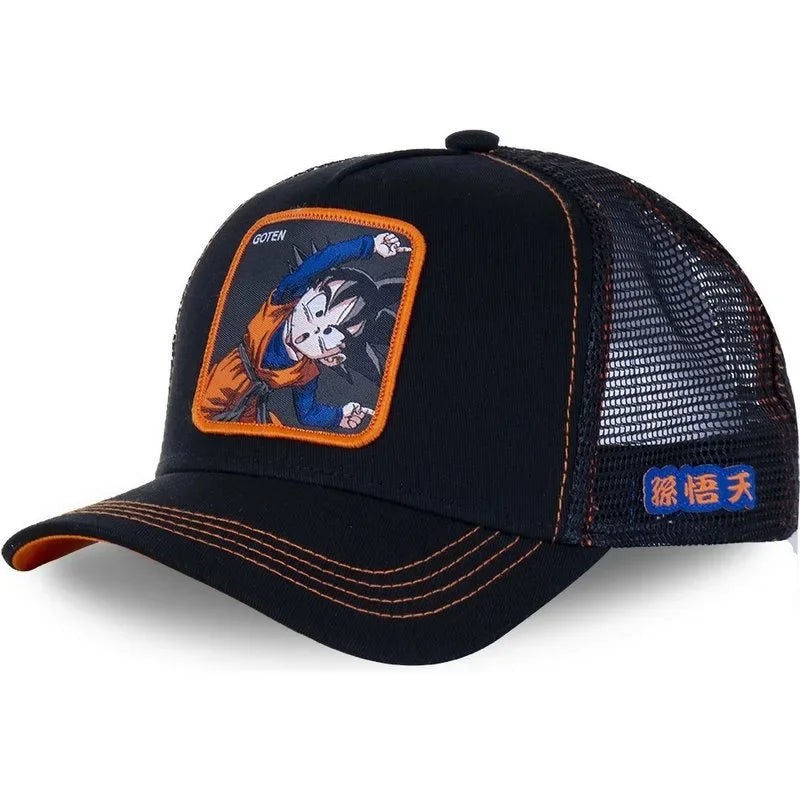 Dragon Ball Buu Goku-kasket – sommerrejse-kasket med skygge til mænd, broderet, hiphop-stil, solskærm, justerbar trucker-meshkasket