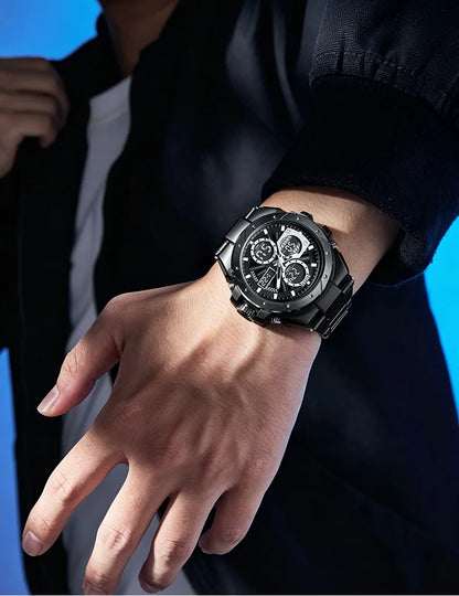 Orologio da uomo SMAEL 8160 – Modello sportivo militare, analogico e digitale, in acciaio inossidabile – Impermeabile, con display a LED, sveglia, cronografo e cronometro