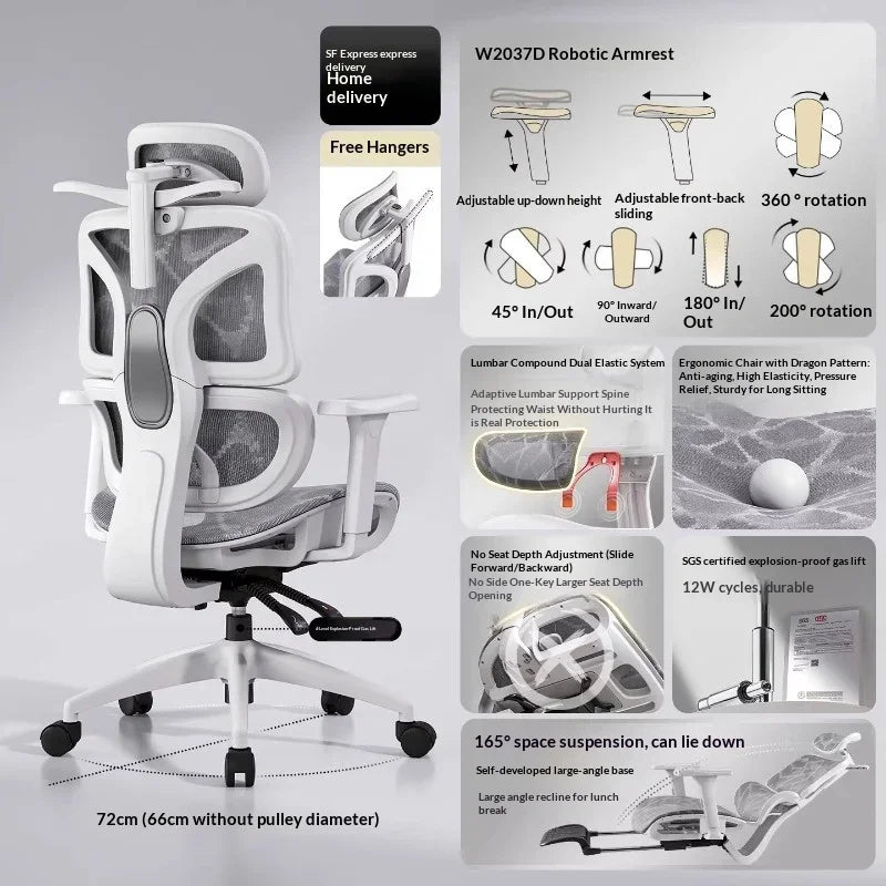 Sedia da ufficio in rete ergonomica con supporto lombare regolabile, girevole e reclinabile, poggiatesta, ruote, per home office e gaming