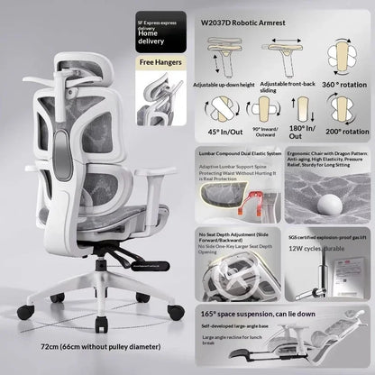 Sedia da ufficio in rete ergonomica con supporto lombare regolabile, girevole e reclinabile, poggiatesta, ruote, per home office e gaming