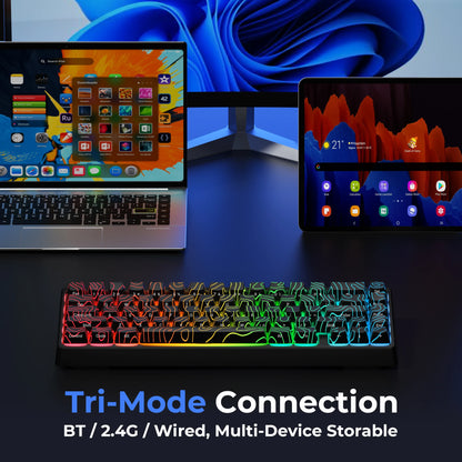 Teclado mecánico inalámbrico XVX M67 JadeStone con teclas IMD-Tech, trimodo, diseño topográfico blanco gamer y estructura gasket