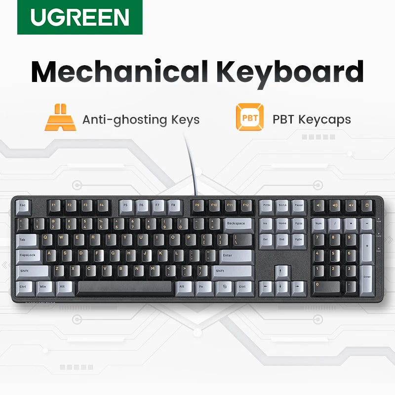 Teclado mecánico UGREEN 108 teclas PBT, teclado con cable, interruptores rojos, ruso/coreano/EN, para ordenador de sobremesa y portátil, Windows, Mac OS y gaming